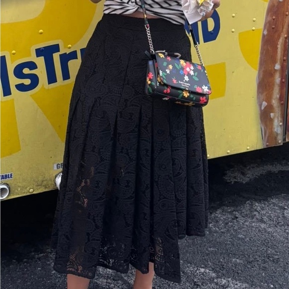 Maje Jalilo Skirt Buckled Asymmetric Hem Pleated Guipure Lace Midi Black Size 40 - Picture 12 of 12